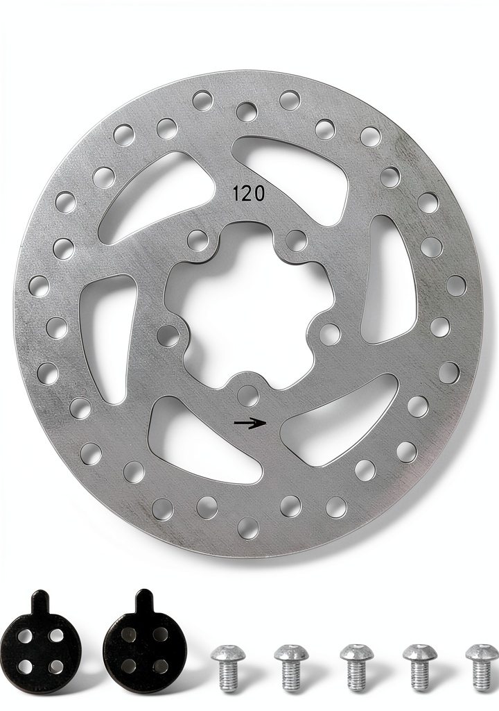 Flylin disc brake rotor installed on a Xiaomi M365 scooter in an urban setting